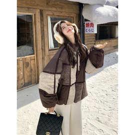 美拉德撞色羽绒服女冬季2025新款保暖流行巨好看高级感加厚超火