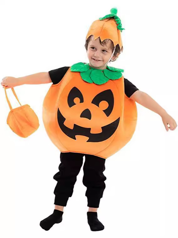 大人と子供のためのハロウィンコスチューム、パンプキンコスチューム、メイクアップパフォーマンス衣装、パンプキンハット、パンプキンバッグ、パフォーマンス衣装|undefined