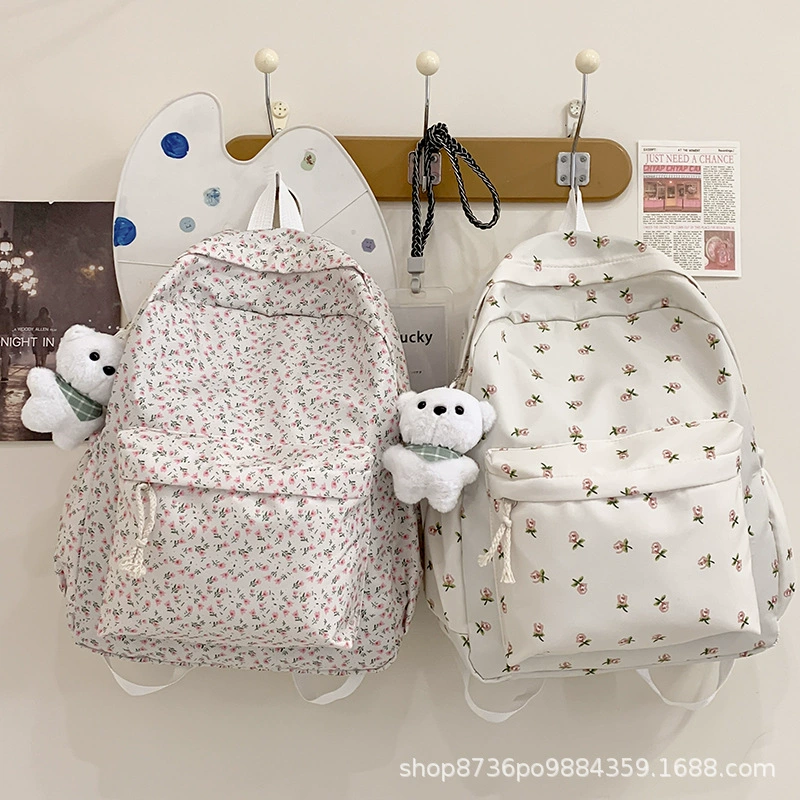 Backpack, floral print shoulder school bag, lightweight leisure travel, 0.38 kg