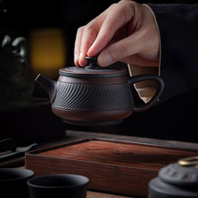 紫陶汉瓦旋转凤鸣壶可提可挂盖纯手工跳刀泡茶壶功夫茶具茶壶球孔