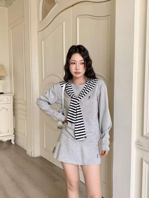 现货RL拉夫韩系女减龄显瘦休闲宽松披肩短袖学院风三件套套装刺绣|undefined