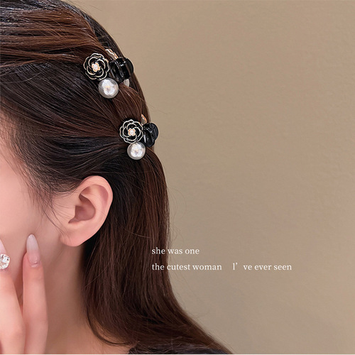  New Retro Camellia Pearl Mini Small Clip Female Bangs Broken Hair Clip Princess Hair Card Headgear