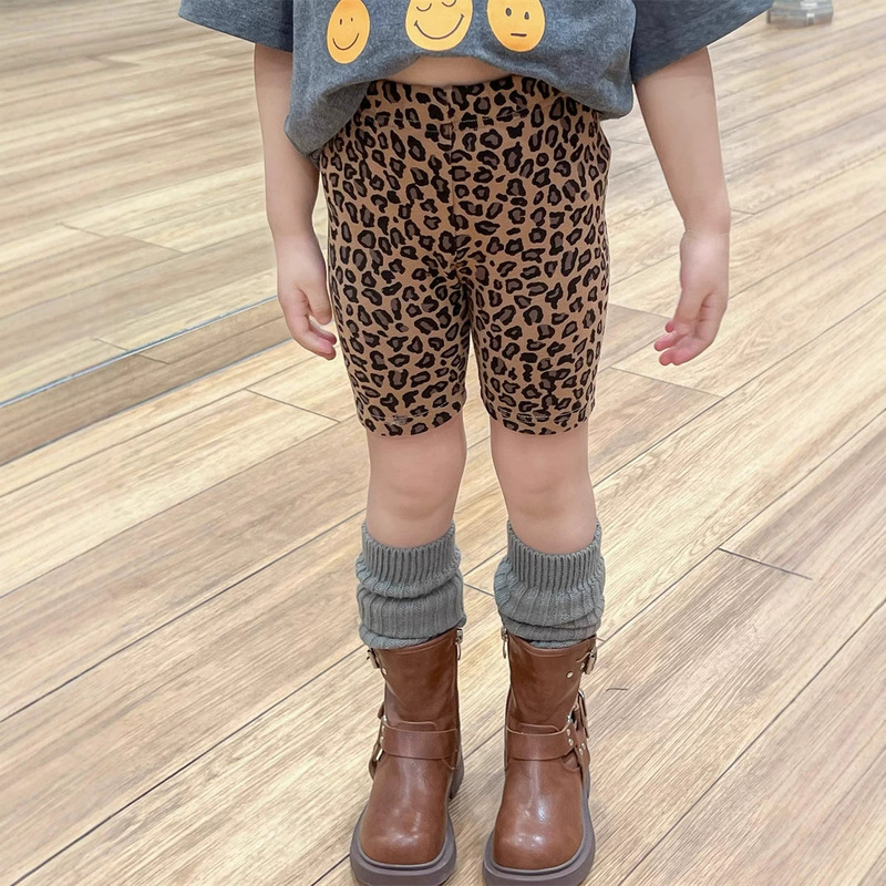 Children's Wear 2025 New Summer Girls' Leopard Print Casual Shorts Leggings Baby Children's Riding Stretch Pants