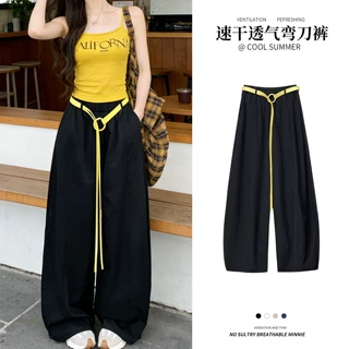 黑色速干弯刀裤女2026新款夏季薄款宽松慵懒小个子阔腿冰丝运动裤