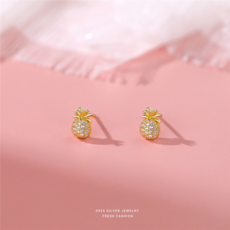 Ananas Ohrstecker Aus Reinem Silber Für Mädchen Im Frischen Stil_voghion.com