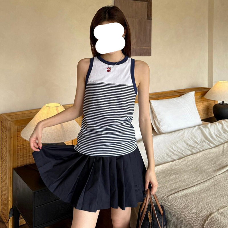 MM法式航海风撞色条纹背心+短袖+长袖T恤女拼接字母贴布修身显瘦|undefined