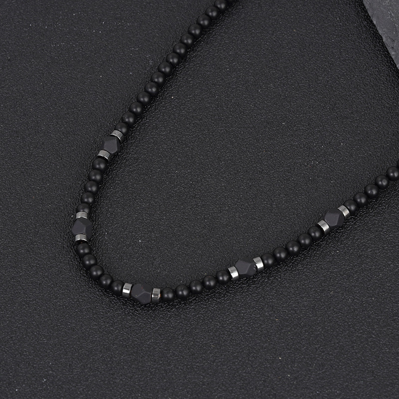 Natural Stone Chain Material New Natural Stone Men's Fashion Trend Beaded Simple Black Agate Volcanic Rock Necklace