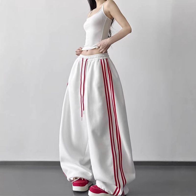 Cross-Border Striped Color-Blocking Design Drapey Casual Cargo Pants for Women, New Spring/Summer Loose Versatile Straight-Leg Pants