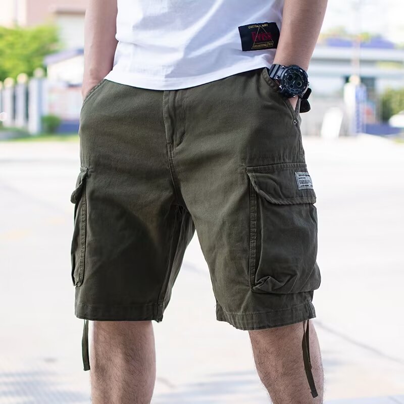 plus size Multi-Pocket Workwear Shorts Men's Summer New Arrival Elastomer Waist Casual Japanese Style Trendy Brand Loose Mid-Pants for Men