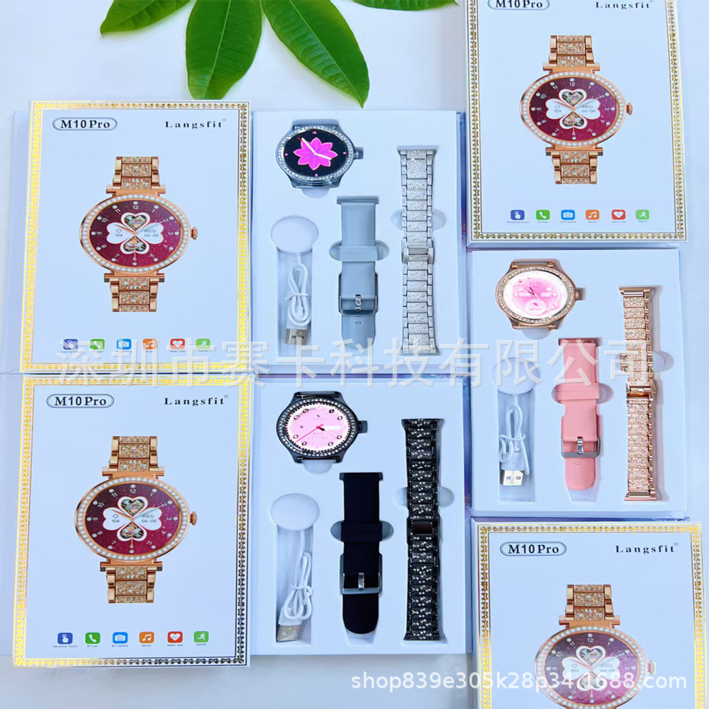 Cross-Border Export New M10Pro Diamond Ladies Watch Double Strap Bluetooth Call Sports Smart Watch