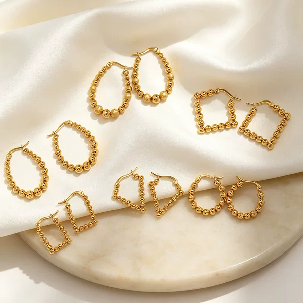 European and American cross-border best-selling stainless steel and titanium steel round bead, teardrop, heart-shaped, and geometric hoop earrings that won’t fade, designed for women