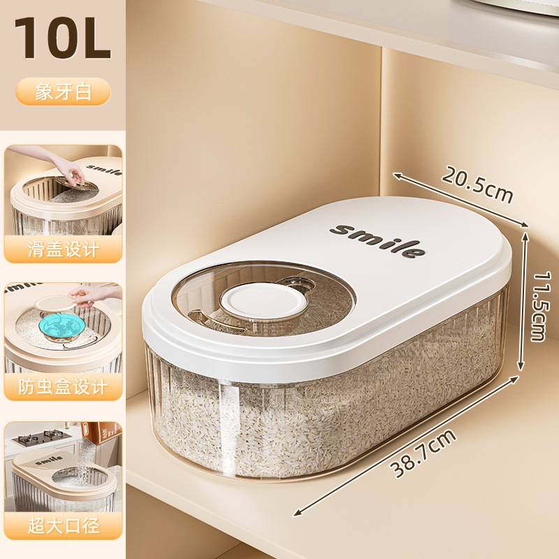 [Xô đựng gạo sọc] 10L-Trắng+Trà trong suốt