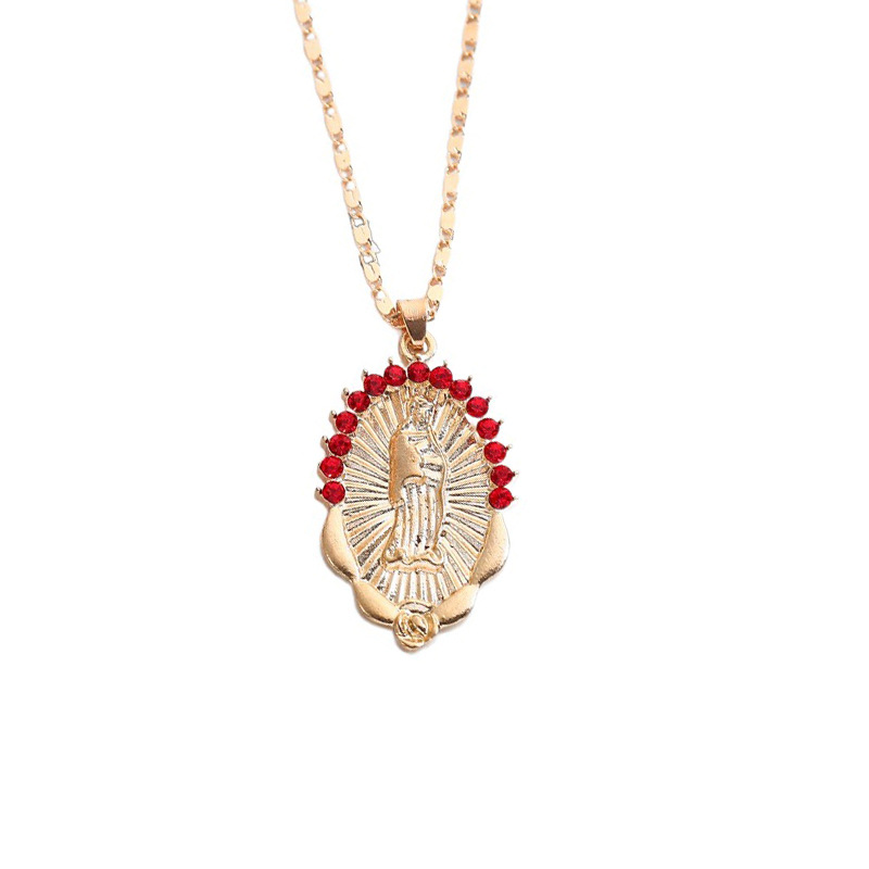 Retro Ethnic Style Virgin Mary Heart Shape Alloy Copper Rhinestones Pendant Necklace In Bulk display picture 2