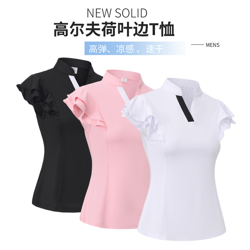 Golf clothing, Korean summer color-block women's high-end tops, T-shirts, ice silk polo shirts, quick-dry slim-fit short sleeves Golf clothing, Korean summer color-block women's high-end tops, T-shirts, ice silk polo shirts, quick-dry slim-fit short sleeves
