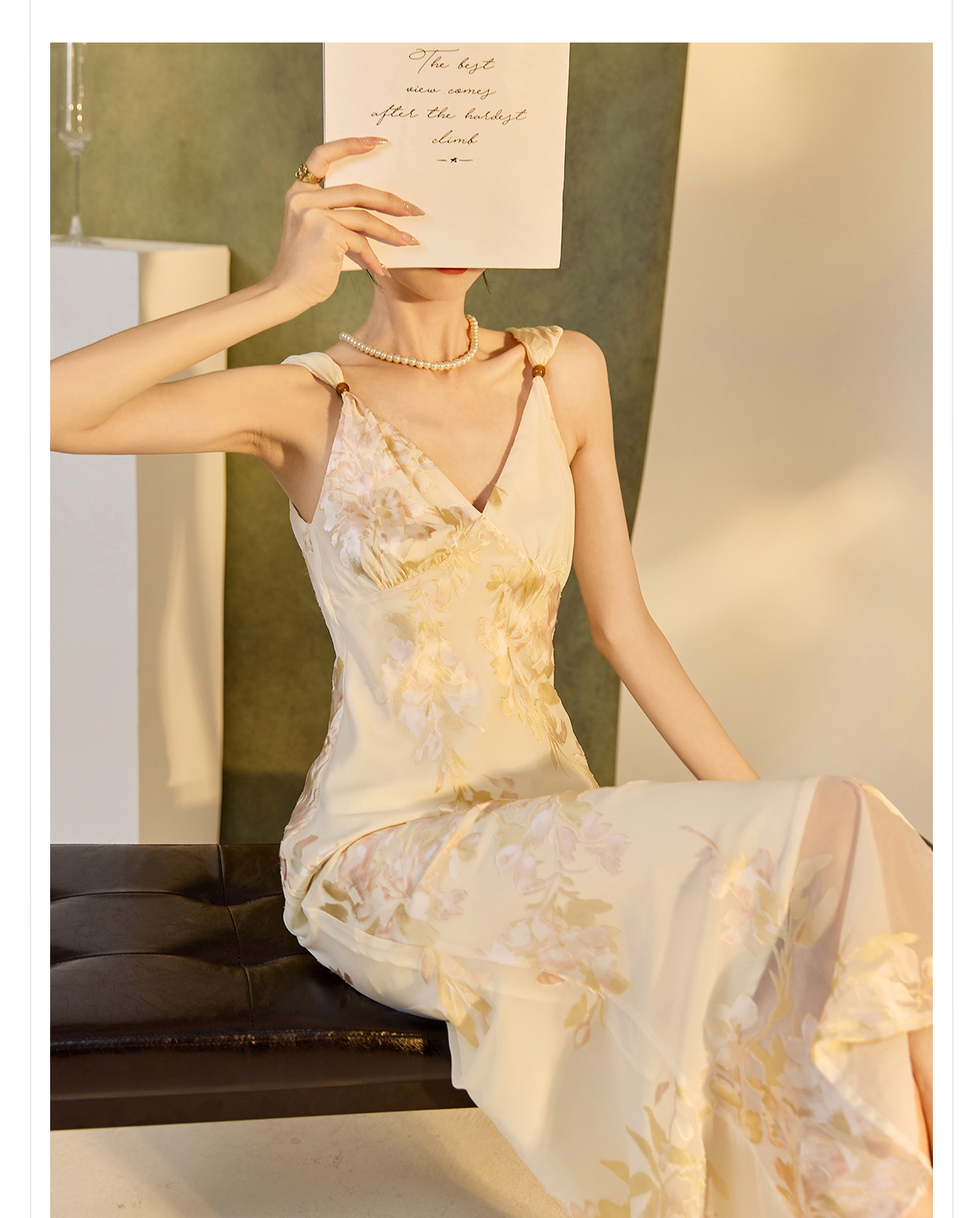 Váy bodycon ôm sát họa tiết phong cách Trung Hoa mùa hè, chất rayon mềm mại — Màu trắng be chi tiết 2