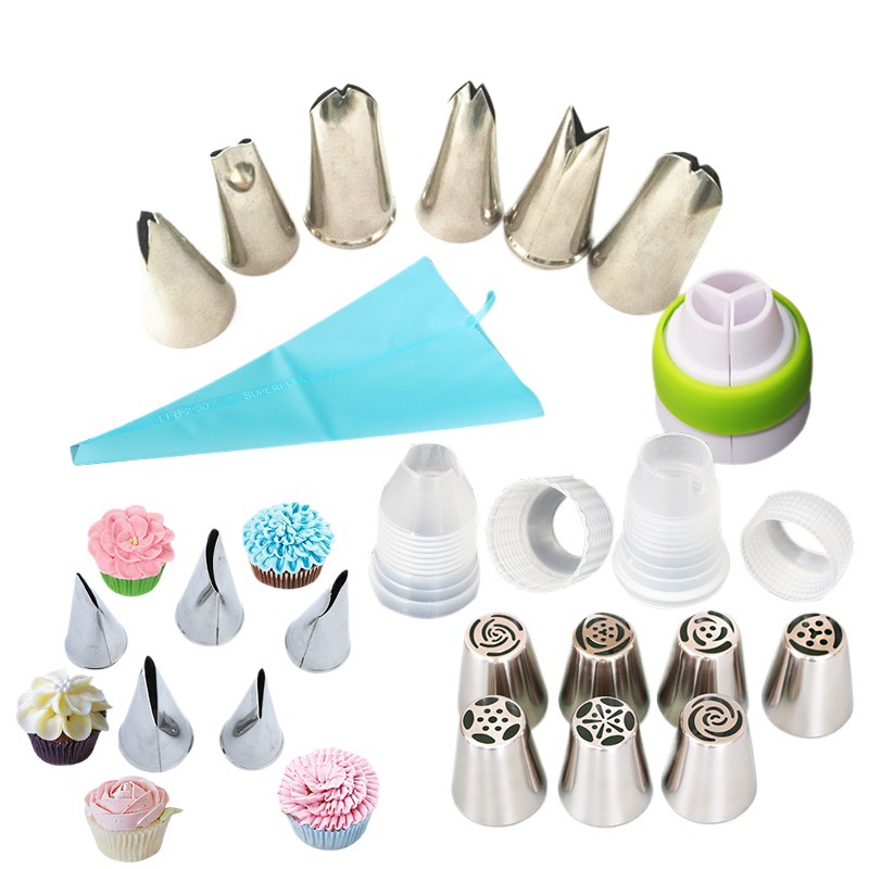 Cruzar la frontera nuevo ruso pastelería boquilla conjunto 13 piezas 22 piezas de acero inoxidable pastelería boquilla traje para hornear utensilios de molde