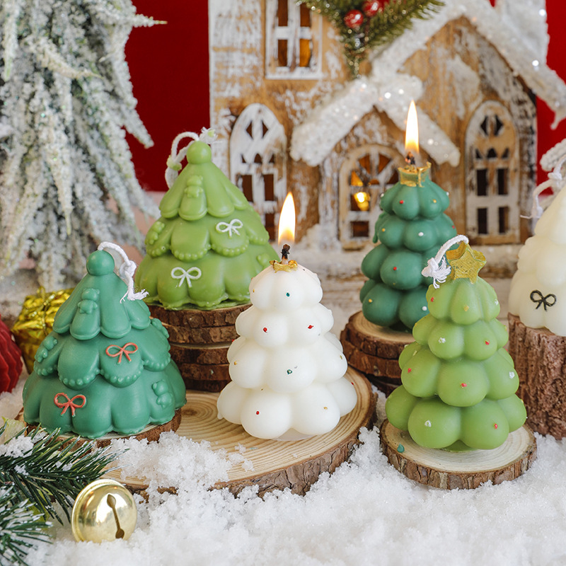 Ins手描きちょう結びクリスマスツリー形キャンドルクリスマス雰囲気感アロマプレゼントクリスマスツリーキャンドル|undefined