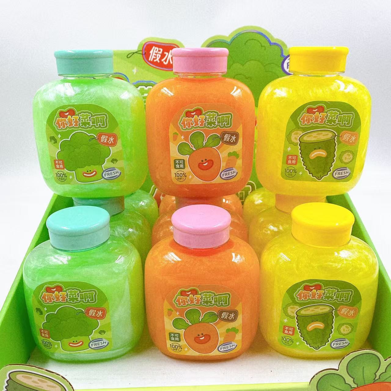 Nuevos dibujos animados de agua falsa color perlada espumante barro de goma barro de color botella de alta cara barro de color no tocando juguetes