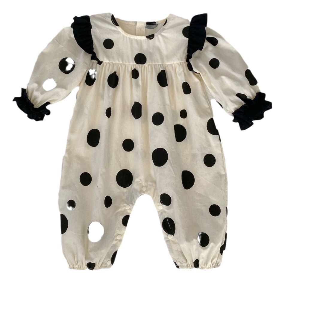 INS primavera nuevo bebé mono estilo coreano bebé niña Polka Dot manga larga vaina fuera del mameluco fino