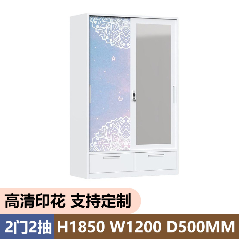 Amazon Hot Sale Printed Cabinet de acero con armario de espejo puerta deslizante de dormitorio doméstico armario de almacenamiento armario image 10