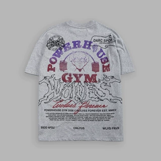 POWERHOUSE GYM联名T恤 暗黑狼头印花 美式街头风 宽松短袖上衣
