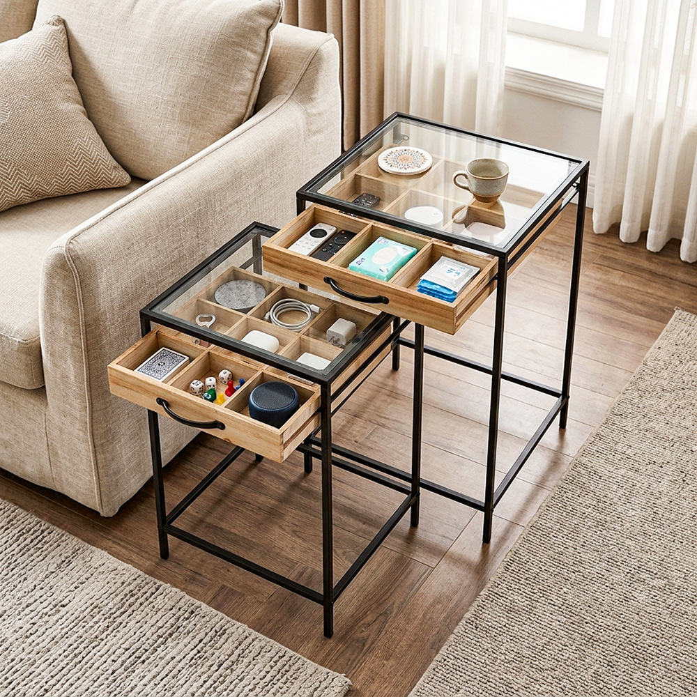Sofá de estilo industrial americano sala de estar varios armarios laterales casero pequeño tipo simple cuadrado armario de doble capa de hierro forjado