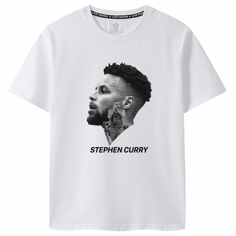 American Trendy Basketball Star Stephen Curry Short-Sleeved T-Shirt Portrait Pattern Printed Loose Top