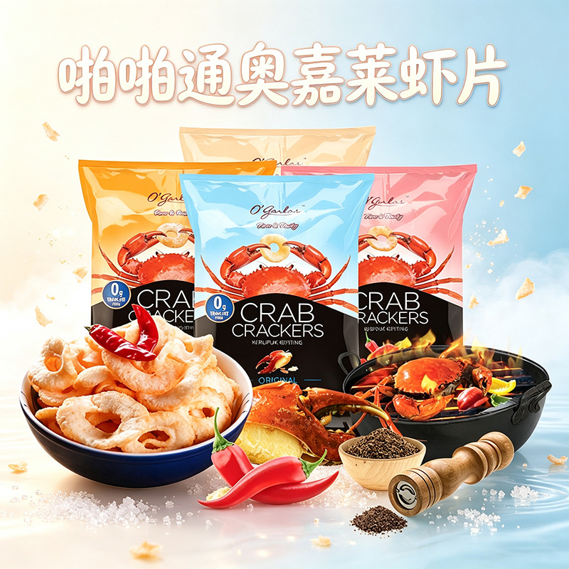印尼进口啪啪通奥嘉莱蟹片小包薯片膨化追剧儿童休闲解馋小零食