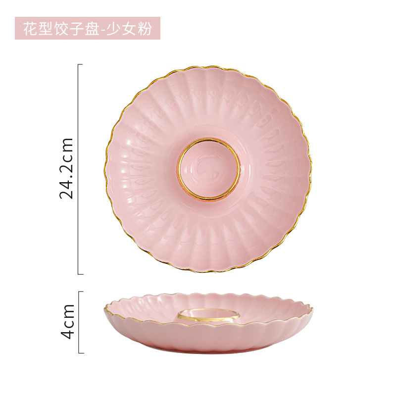 Dumpling plato con plato de vinagre dumpling placa especial hogar cerámica oro borde desayuno plato creativo compartimiento merienda plato