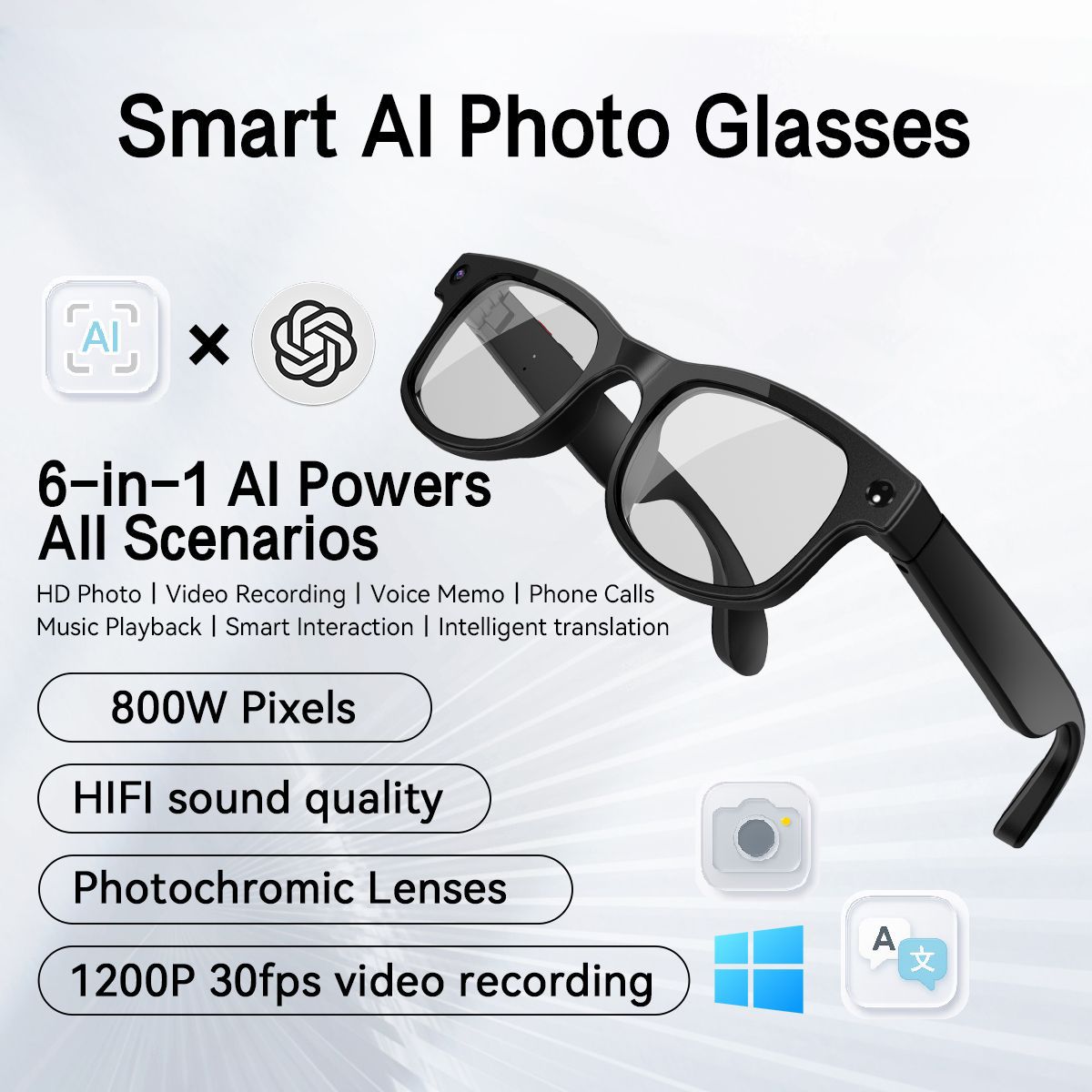 AI Intelligent Glasses With Camera For Taking Photos, Recording Videos, Calling And Translating_voghion.com