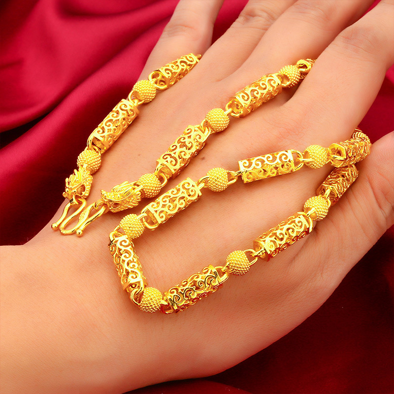 Unisex Schmuck Mode gold hohl Halskette Sand Gold Perlen hohl Kette hohl Halskette_voghion.com