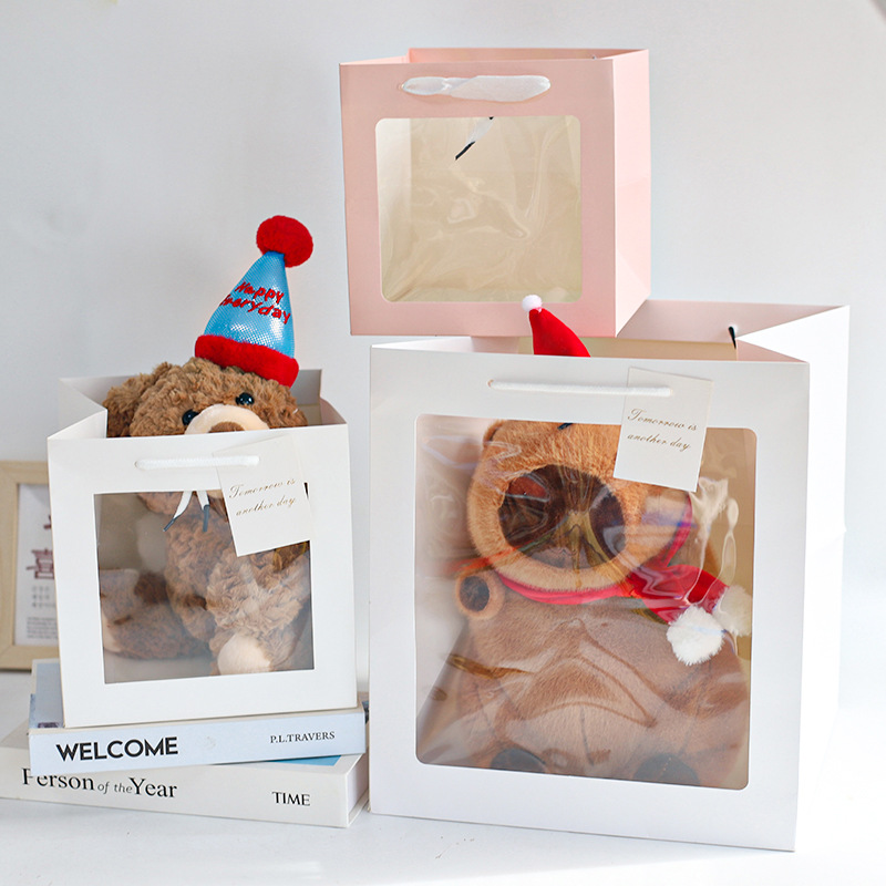 正方形橱窗袋可视开窗袋礼物礼品伴手礼袋玩偶玩具花束鲜花手提袋