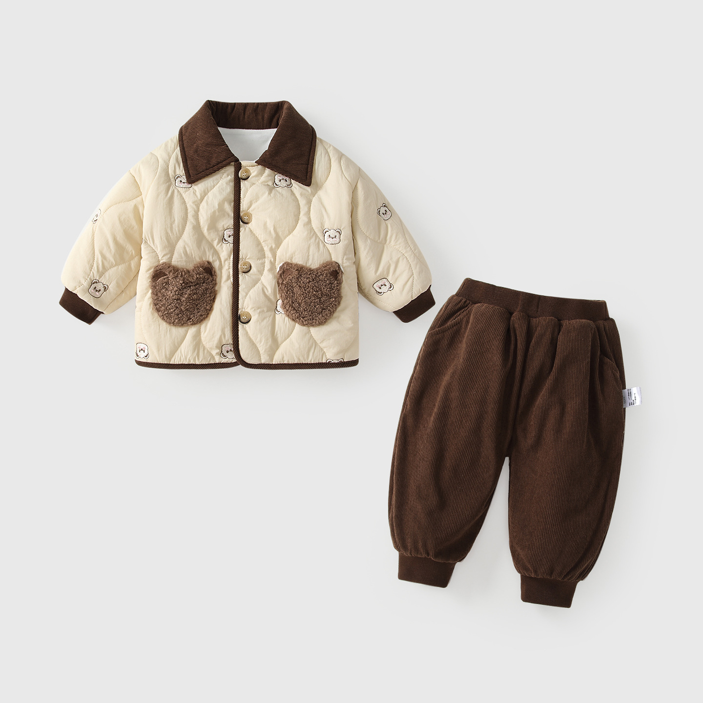 Boys Suit Autumn and Winter 2025 New Kidsren's Velvet Quilted Jacket Pants Baby Winter Clothes Kidsren's Clothing