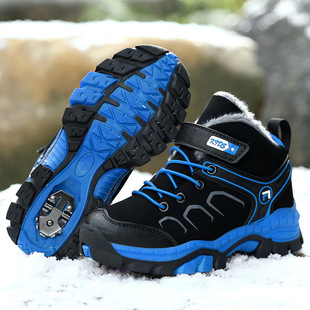 Little Yellow Duck boys' snow boots fleece-lined thickened children's cotton shoes steel claw non-slip outdoor mountaineering sneaker