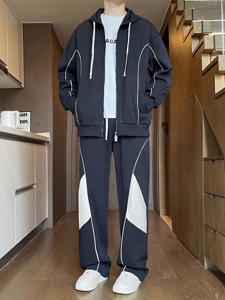 Trajes casuales para hombres primavera y otoño nuevos sueltos de tamaño grande de camiseta de moda, pantalones deportivos casuales de dos piezas