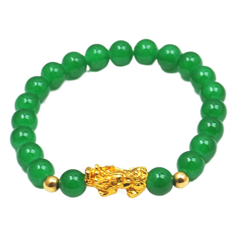 Imitation Garnet Pixiu Bracelet, Big Red and Green Glass Beads, Six-Character Mantra, Gold Pixiu Bracelet, Small Gift Wholesale