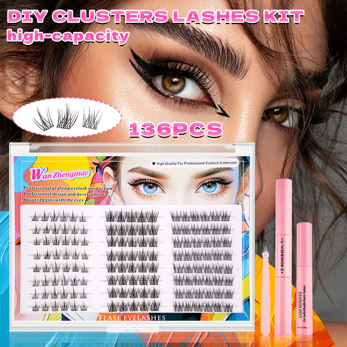 Comercio exterior estilo japonés y coreano DIY 24 filas set de pestañas transfronterizas DIY Cluster Lashes mixtas pestañas falsas