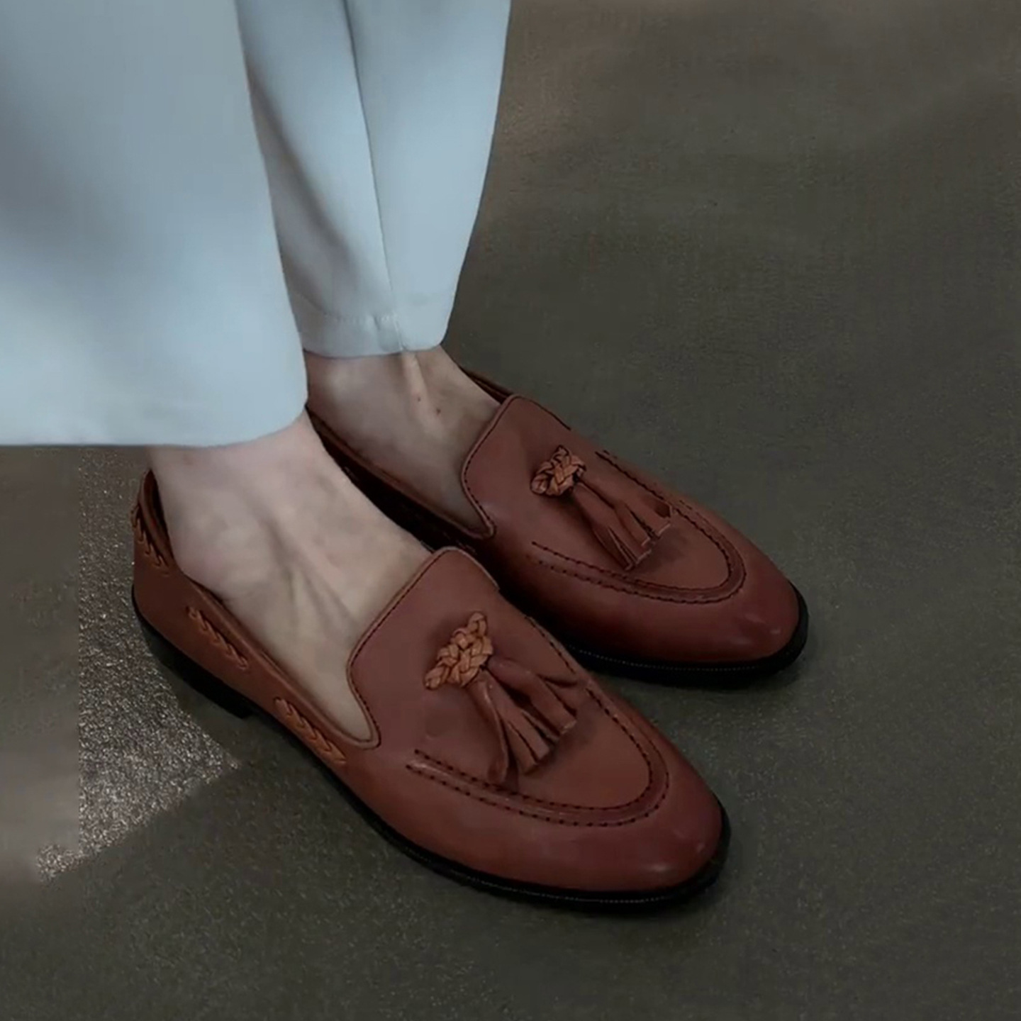 양가죽 버전~레트로 플랫 태슬 슬립온 로퍼 여성용 영국풍 작은 가죽신 부드러운 밑창 펌프스