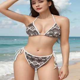 欧美新款跨境泳衣女露背性感三点式bikiniins风修身泳装 比基尼版