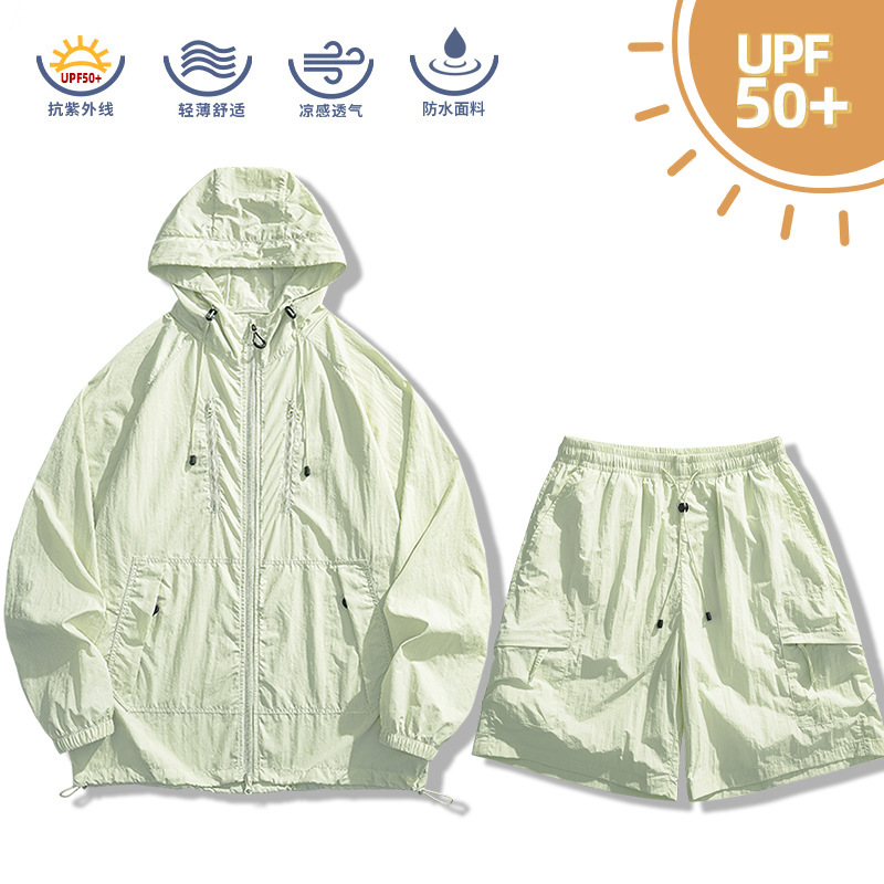 [100% Nylon Real Ice Silk] Outdoor Upf50+ Protective Clothing Two-Piece Set for Men and Women, Anti-Uv and Sun Protection for Couples