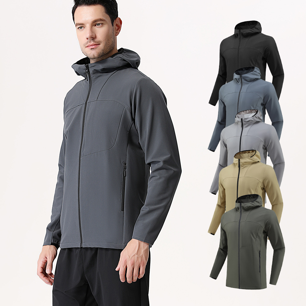 Dijia chaqueta deportiva al aire libre para hombre rápido seco transpirable correr con cremallera con sombrero ropa casual chaqueta de mangas largas abrigo transfronterizo