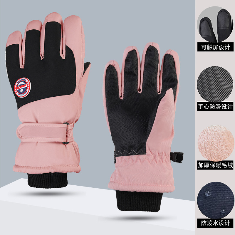 Hombres y mujeres niños adultos invierno blanco caliente esquí impermeable antideslizante pantalla táctil de vello guantes de bicicleta eléctrica invierno