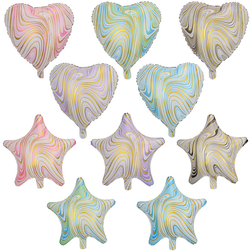 18 pulgadas corazón de melocotón estrella de cinco puntas globo de película de aluminio fiesta de cumpleaños decoración de boda ágata amor textura en forma de corazón globo al por mayor