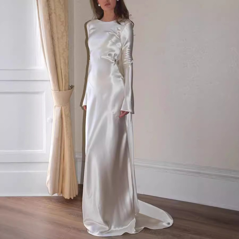 Independent Cross-Border European and American Women's Fashion Sexy Dress Slim Fit Backless Solid Color Round Neck Long Dress Mermaid Style 8086 Independent Cross-Border European and American Women's Fashion Sexy Dress Slim Fit Backless Solid Color Round Neck Long Dress Mermaid Style 8086