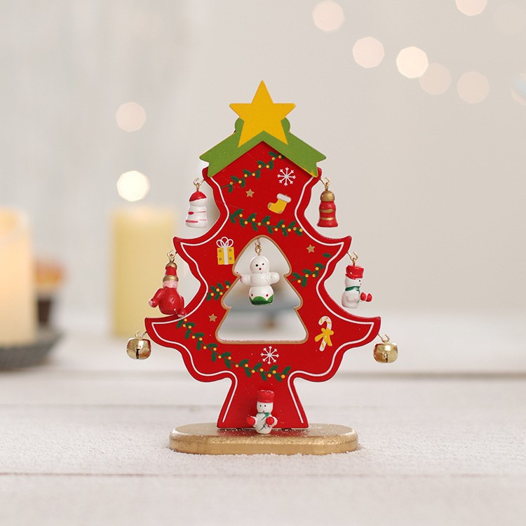 Mini árbol de madera de una sola pieza rojo