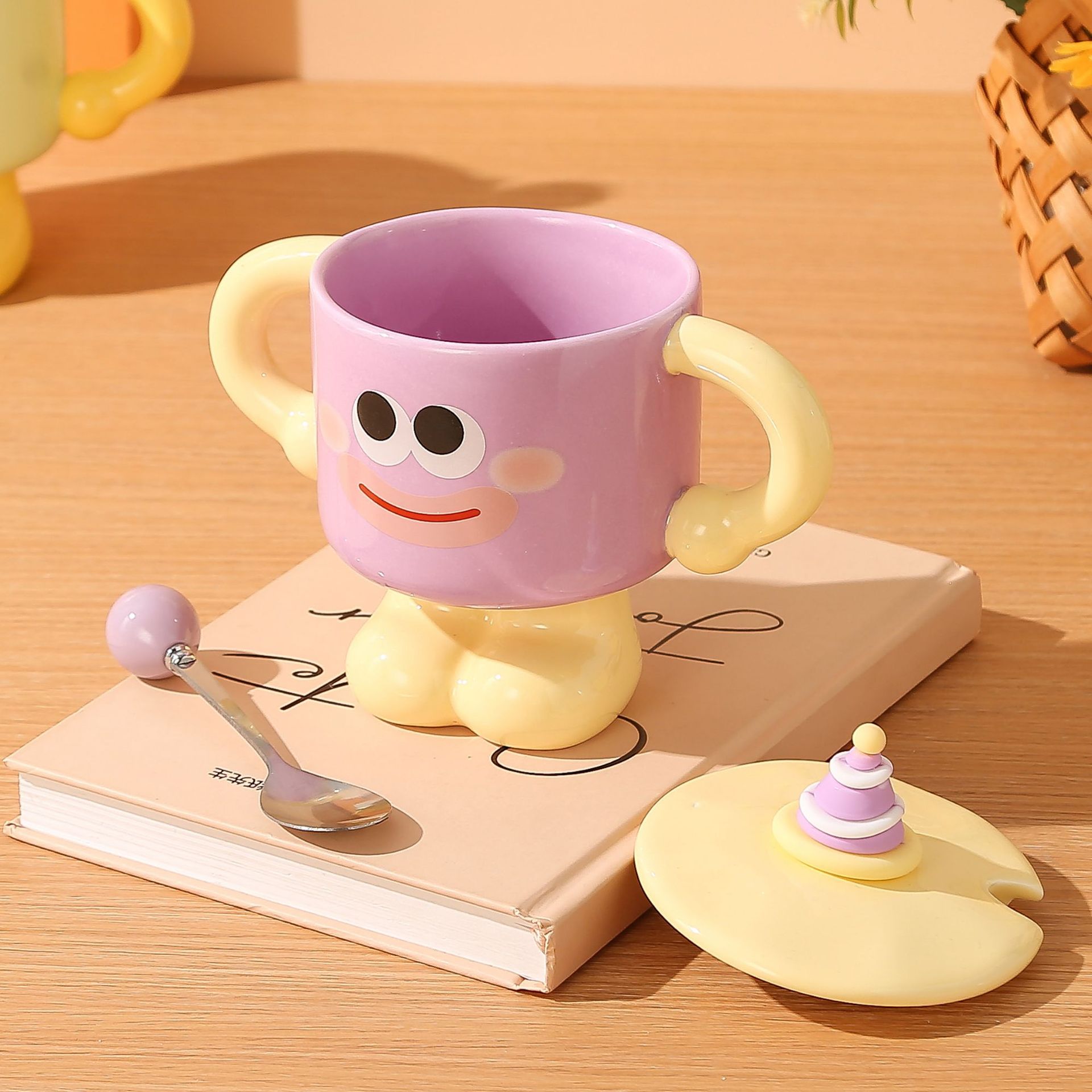 Taza de cerámica con cubierta con cuchara de payaso creativo Taza de dormitorio de niñas Taza de agua doméstica