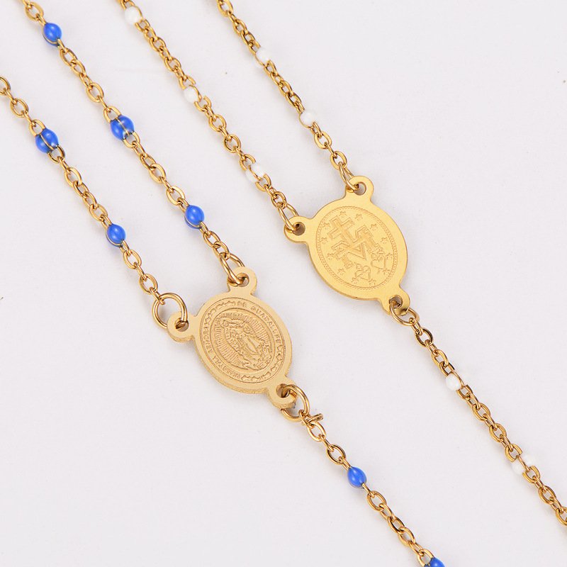Aml Cross-Border Oil Dripping Stainless Steel Cross Chain Double-Sided Portrait Tag Tassel Necklace Jewelry