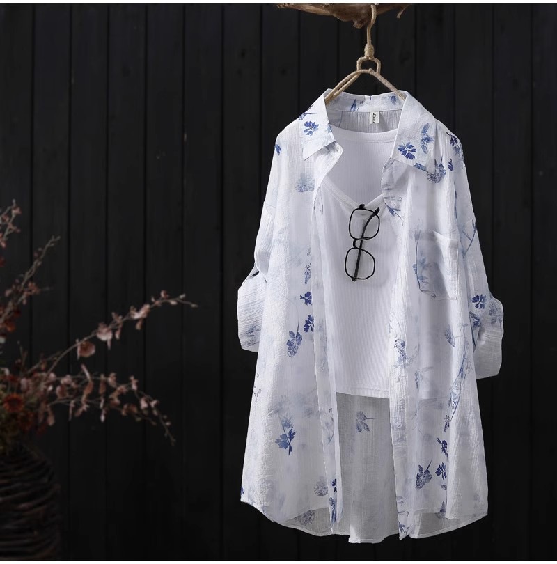 Polyester Fabric Type Wholesale Women's Chinoiserie Casual Simple Style Flower Long Sleeve Blouses