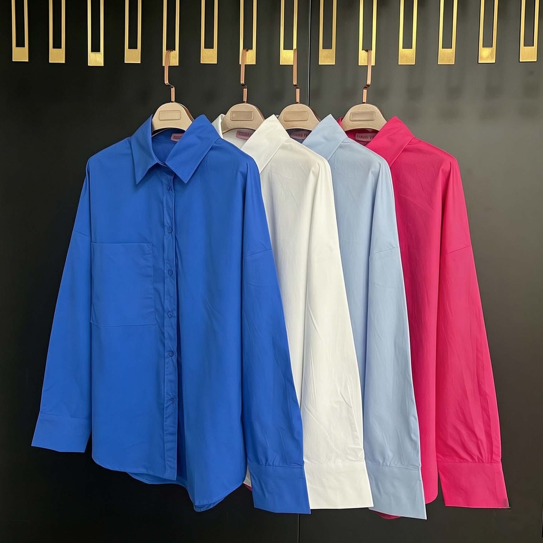 Europa y Estados Unidos comercio exterior transfronterizo ropa de mujer primavera y otoño algodón camisa de manga larga gran tamaño suelta de mujer chaqueta de transporte solar sólida