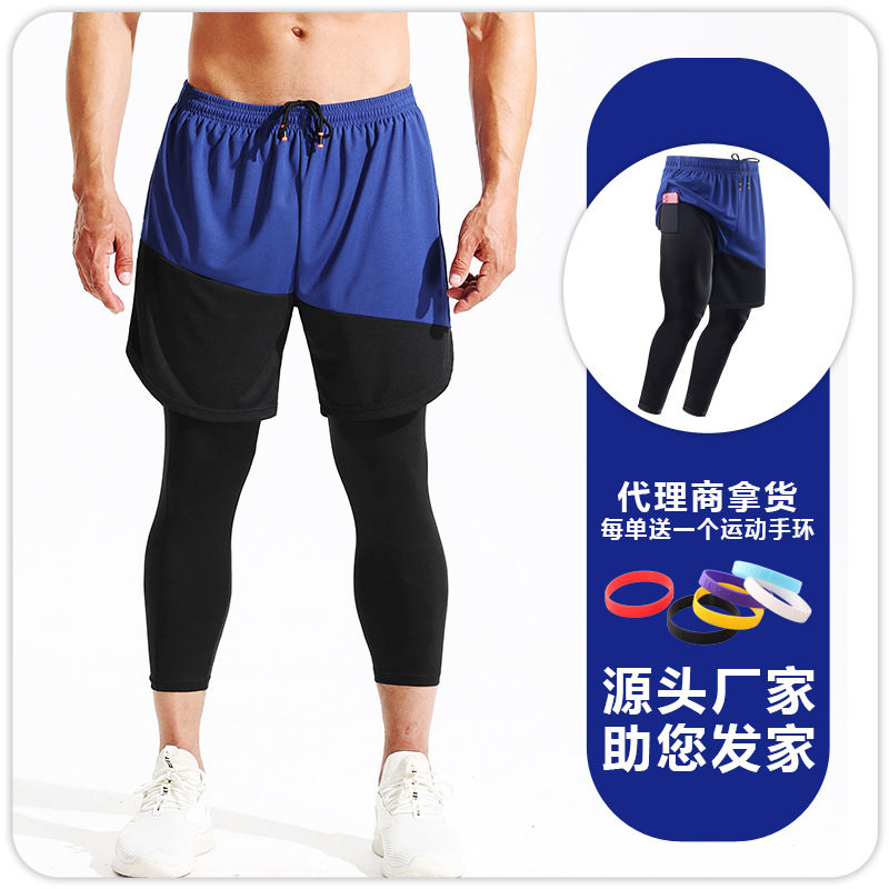 Pantalones de baloncesto deportivos para hombres de cuatro estaciones pantalones ajustados pantalones cortos de dos piezas falsos pantalones cortos de dos en uno pantalones cortos de secado rápido
